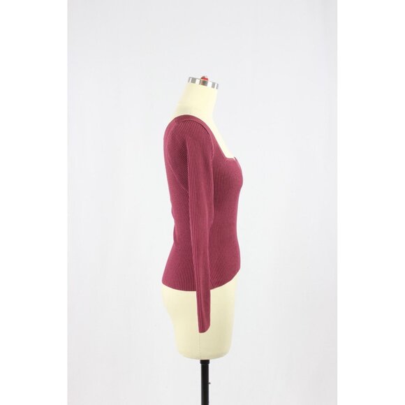 NWOT Aritzia BABATON Sculpt Knit Burgundy Sweetheart Long Sleeve Top, Size S - Picture 2 of 16